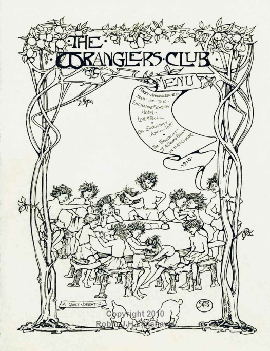 10 - Printed Menu card for The Wranglers Club, 1910